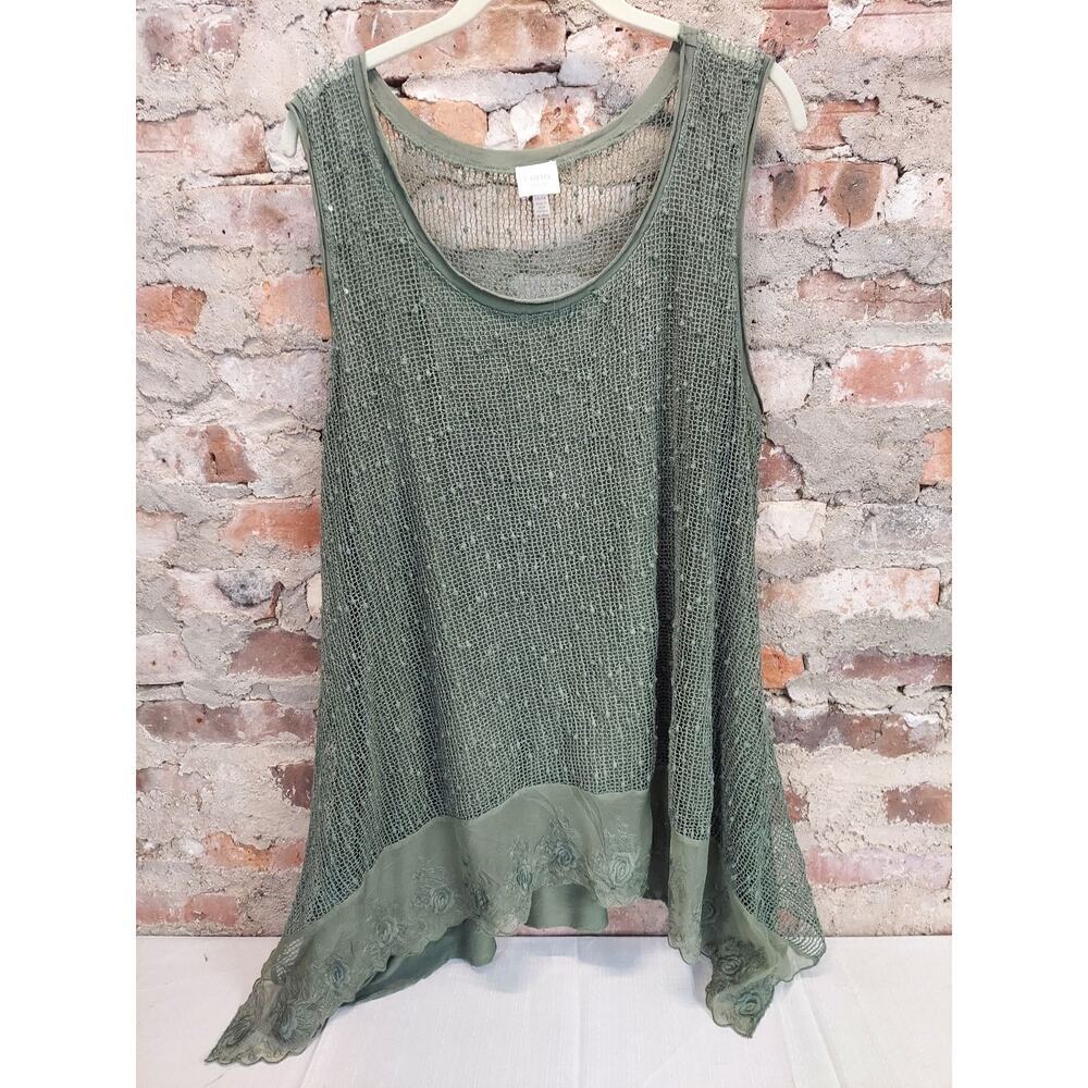 Cupio Womens Tank Top Plus 1x Sage Green Crochet Sequin Lace Trim